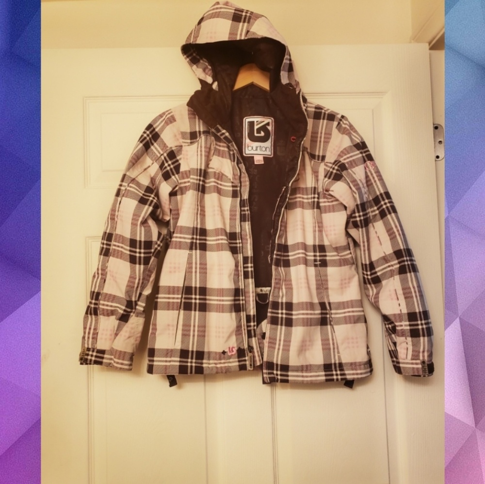 Burton pink and brown plaid snowboarding jacket Xs